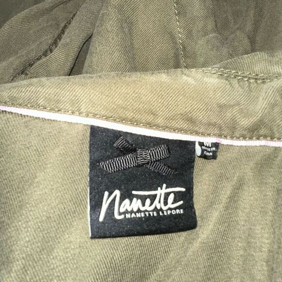 Nanette Lepore Womens Lyocell Army Green Military Jacket Medium Drape Front - Picture 7 of 11
